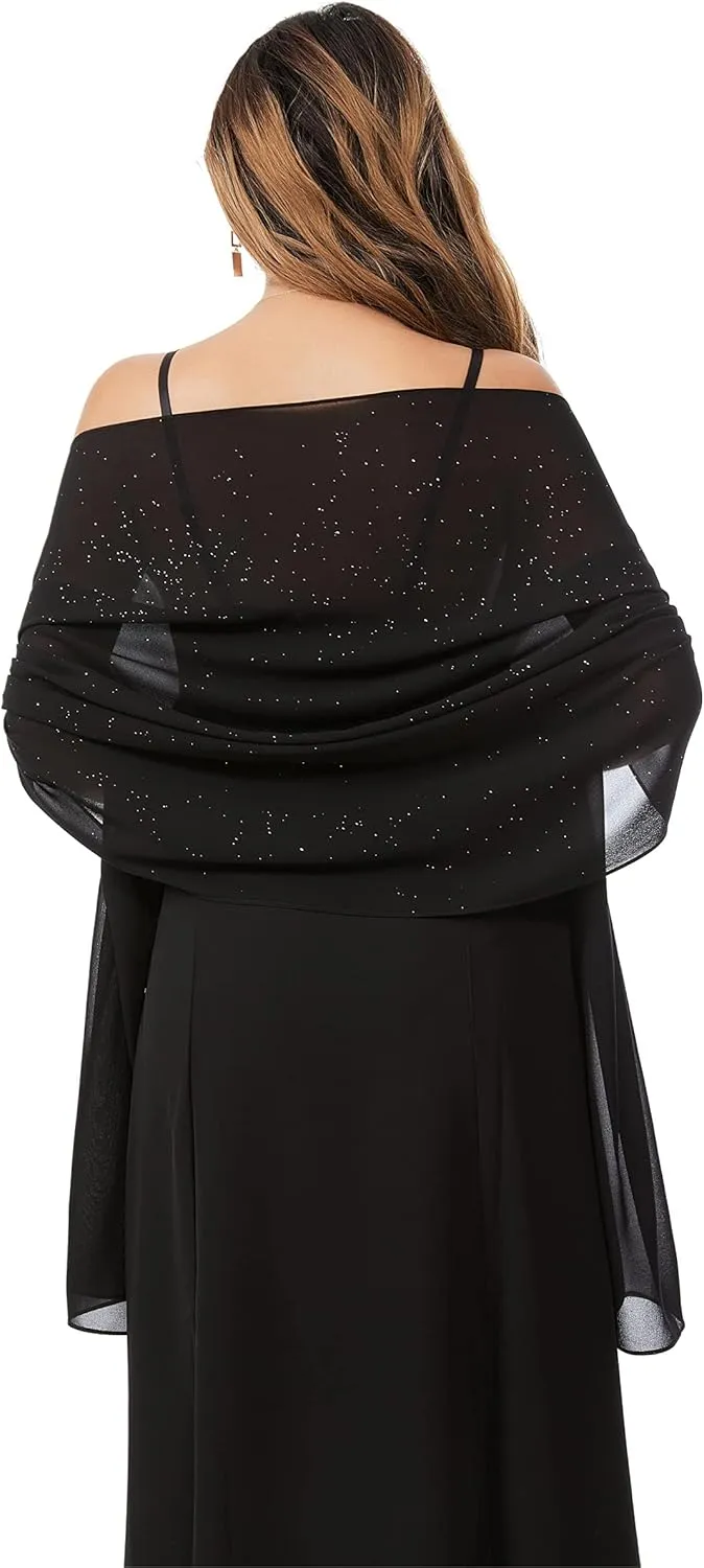 Shawls and Wraps for Evening Dresses Sheer Chiffon Women Elegant Soft Silky Sparkly Wedding Bridal Scarf
