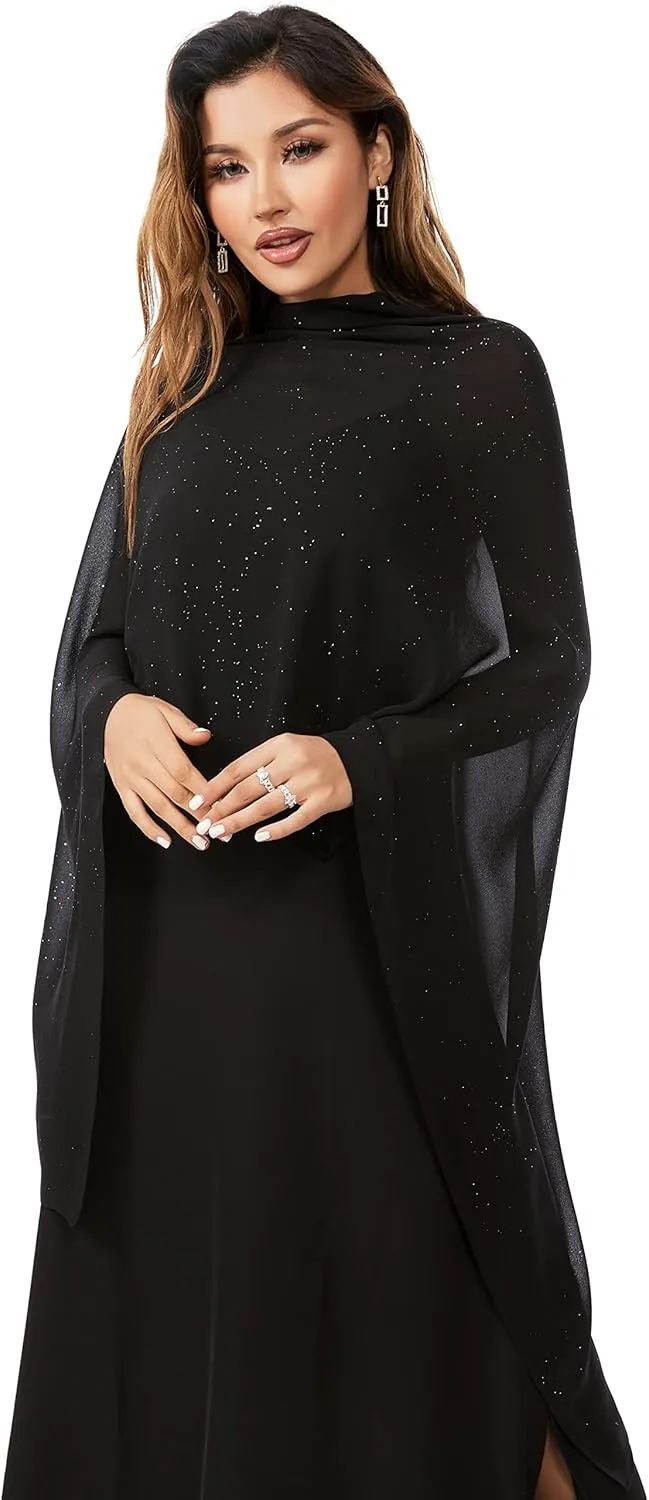 Shawls and Wraps for Evening Dresses Sheer Chiffon Women Elegant Soft Silky Sparkly Wedding Bridal Scarf