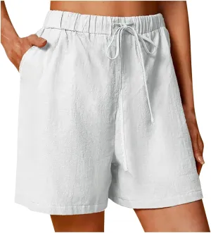 Shorts for Women 2025 Trendy Linen Shorts Casual Summer Plus Size Beach Shorts with Pockets Comfy Wide Leg Shorts