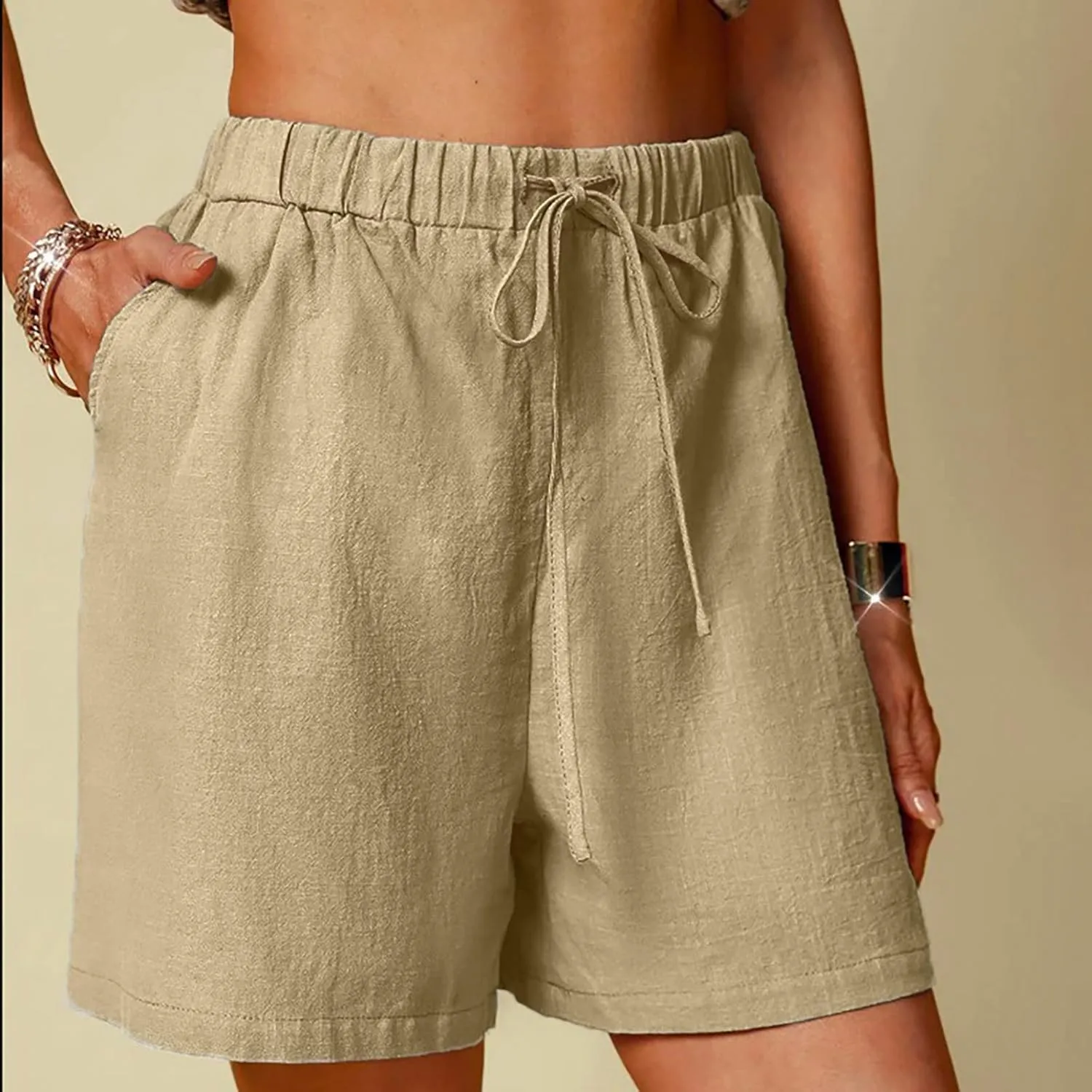 Shorts for Women 2025 Trendy Linen Shorts Casual Summer Plus Size Beach Shorts with Pockets Comfy Wide Leg Shorts