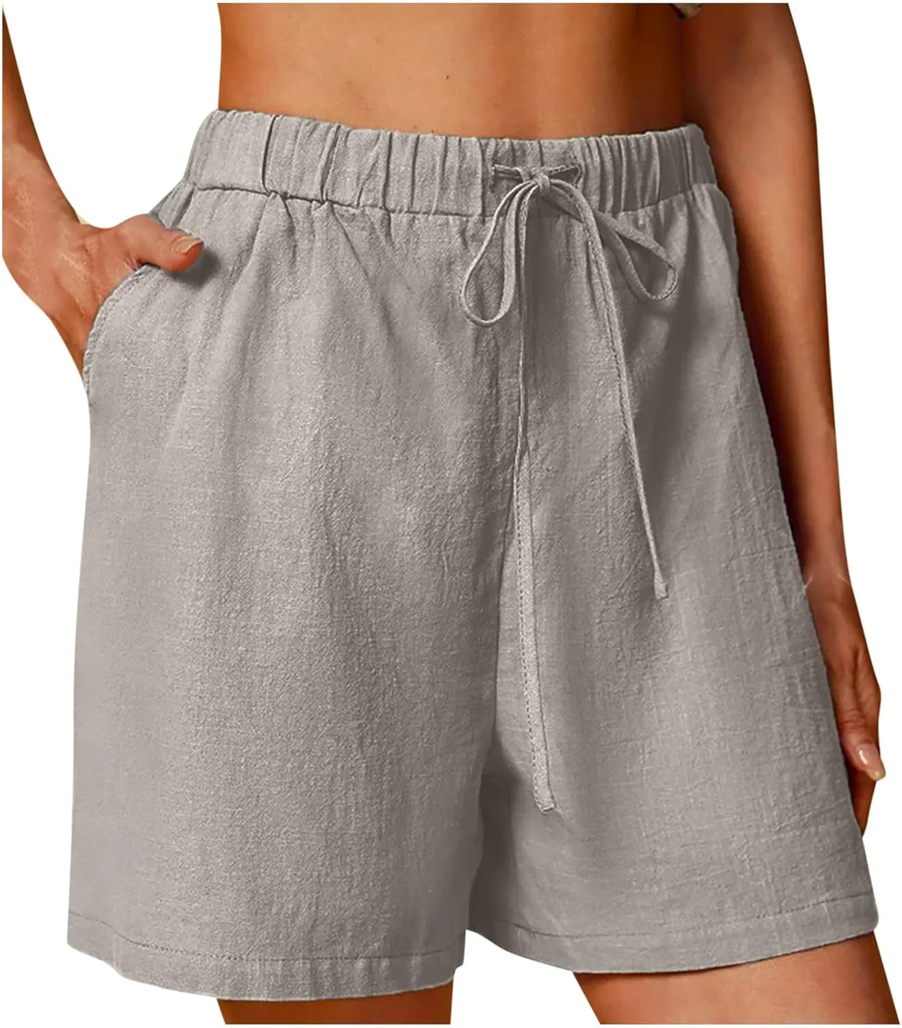 Shorts for Women 2025 Trendy Linen Shorts Casual Summer Plus Size Beach Shorts with Pockets Comfy Wide Leg Shorts