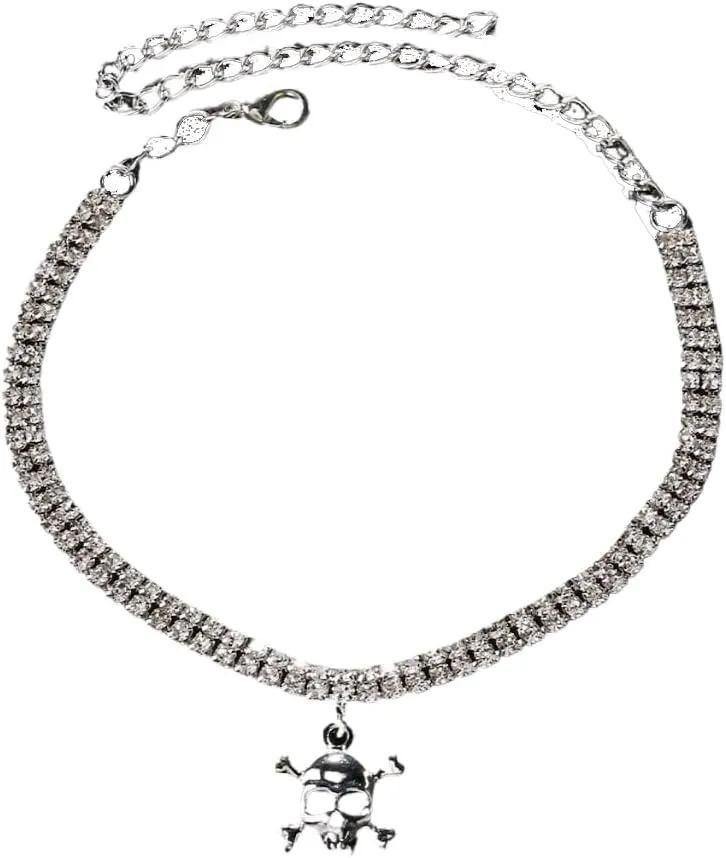 Skull Head Anklets for Women Shiny Rhinestone Cubic Zirconia Foot Chain Goth Spooky Skeleton Dangle Ankle Bracelet Adjustable Statement Punk Jewelry