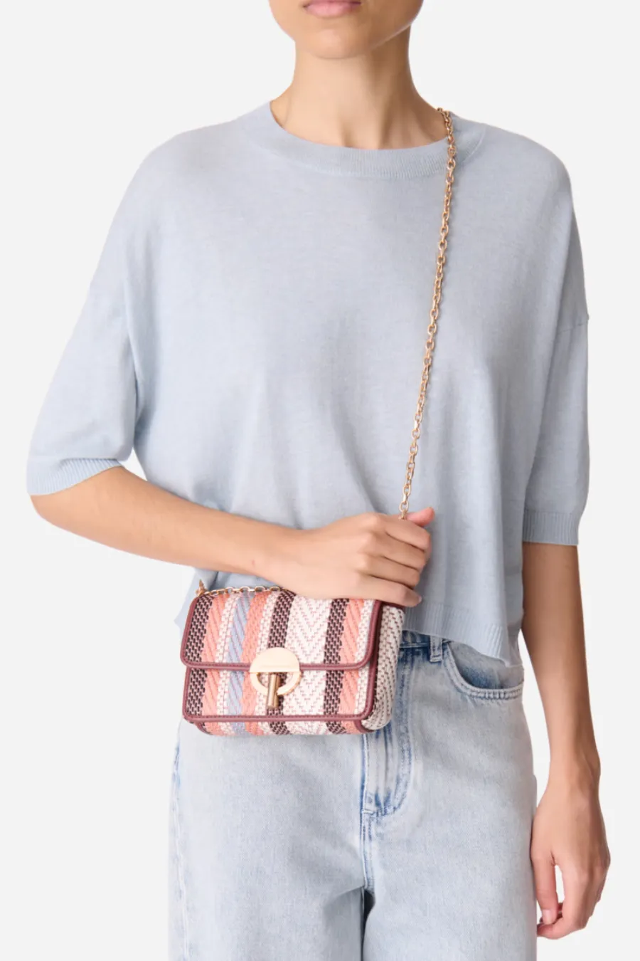 Small Braided Leather Moon Bag Multicoloured