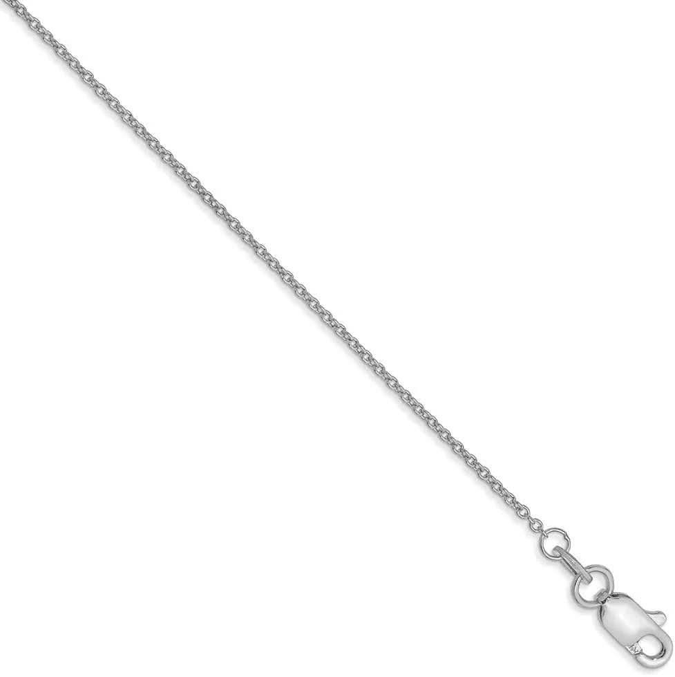 Solid 14k White Gold 1mm Cable Foot Chain Ankle Bracelet Anklet - with Secure Lobster Lock Clasp 9"