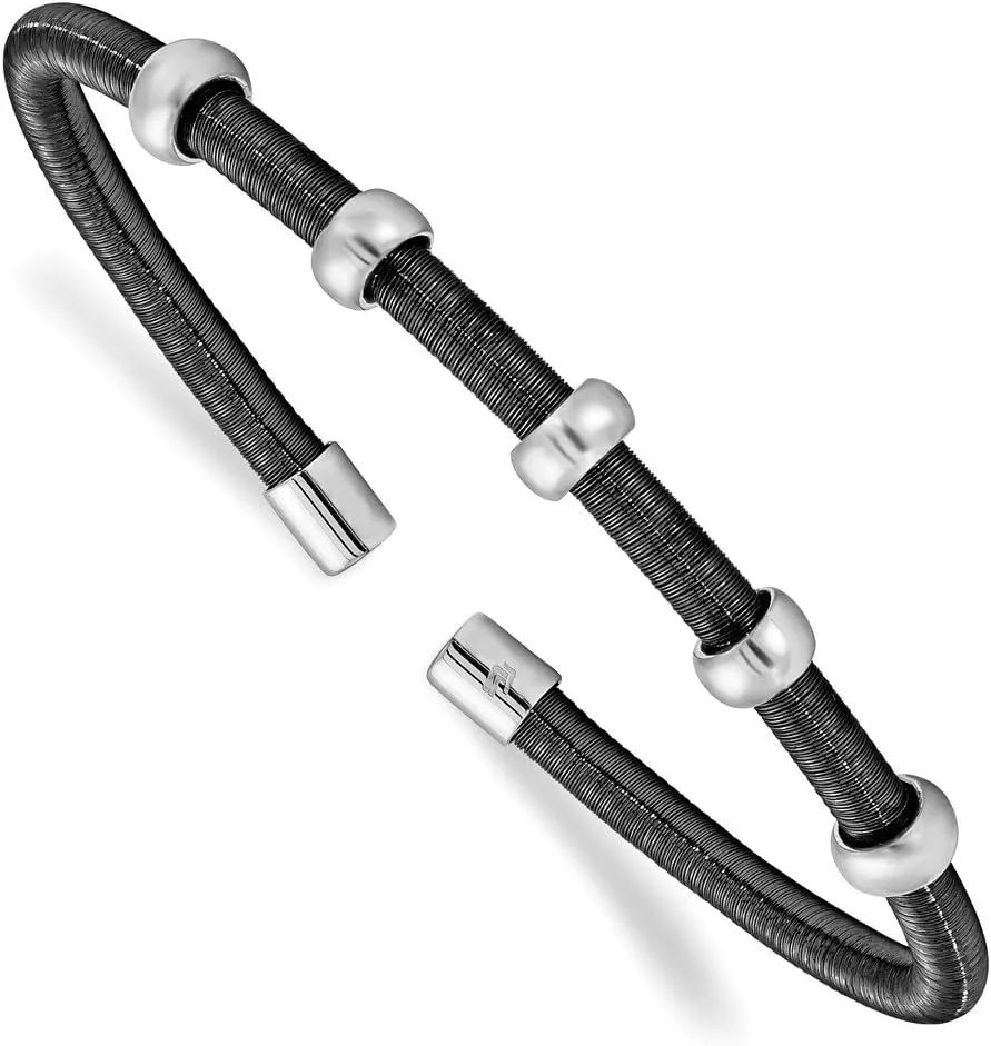 Solid 925 Sterling Silver and Ruthenium Texture/Cuff Bangle Bracelet