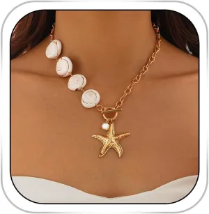 Starfish Necklace Gold Shell Necklaces for Women Beach Necklaces Charm Pendant Necklace Jewelry