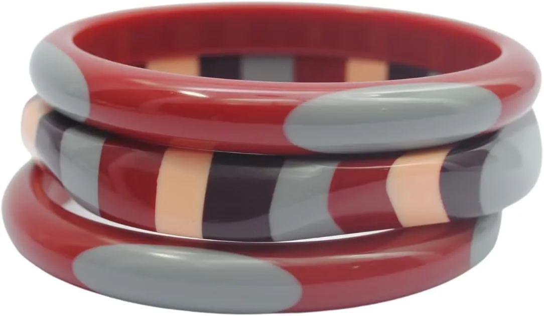 Stratum of Grandeur - Set of 3 Masterfully Handmade Resin Bangle Bracelet in Red Grey purple organce for women,fashion gifts.