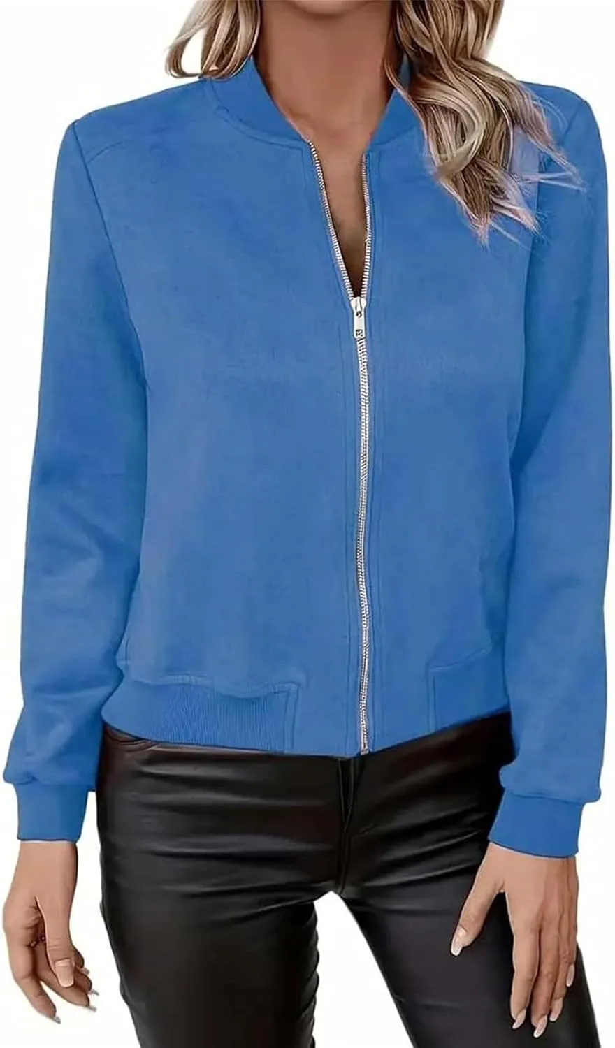Suede Jackets for Women 2024 Comfy Cropped Zip Up Jackets Trendy Faux Leather Casual Jacket Outwear with Pockets