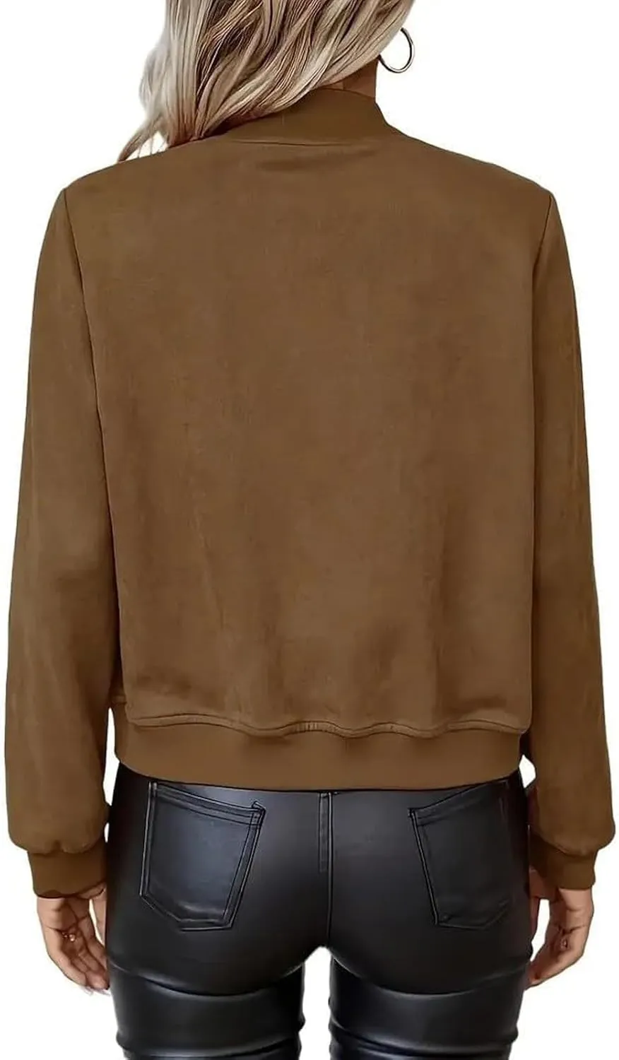 Suede Jackets for Women 2024 Comfy Cropped Zip Up Jackets Trendy Faux Leather Casual Jacket Outwear with Pockets