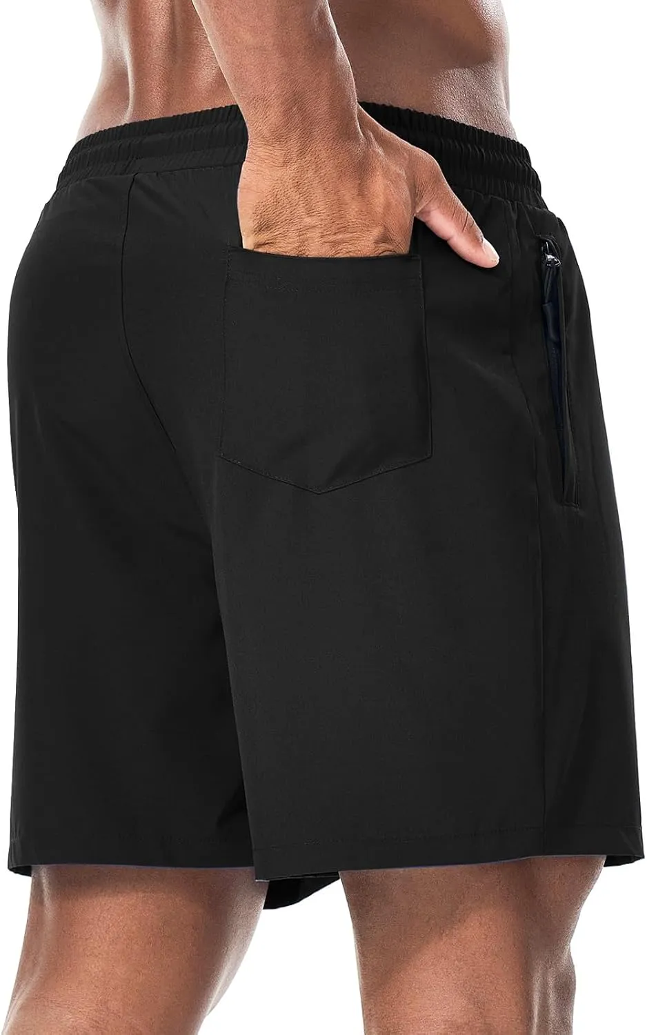 Surenow Mens Casual Shorts Running Gym Shorts Drawstring Elastic Waist Shorts Stretch Summer Beach Shorts with Zipper Pockets