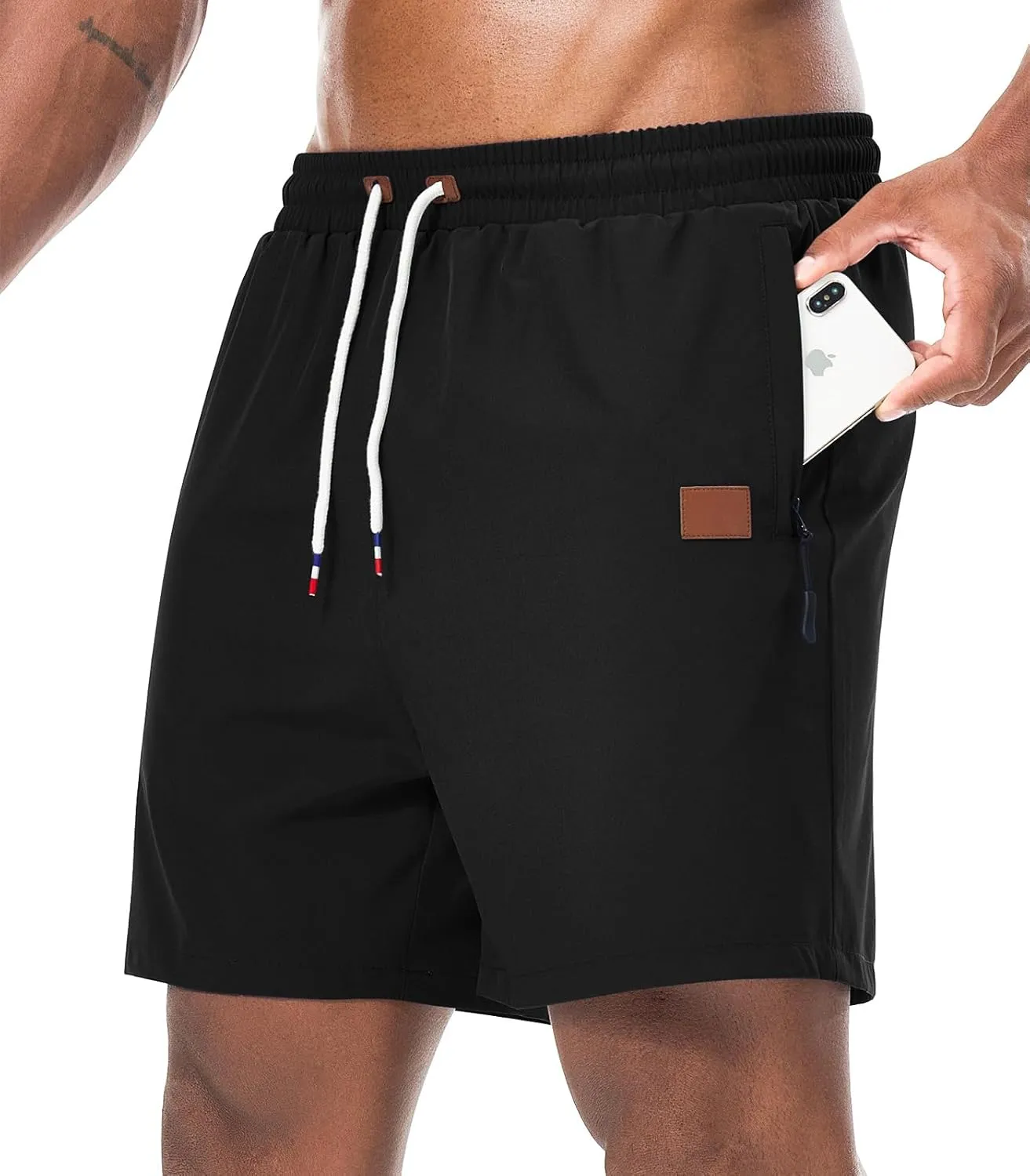 Surenow Mens Casual Shorts Running Gym Shorts Drawstring Elastic Waist Shorts Stretch Summer Beach Shorts with Zipper Pockets