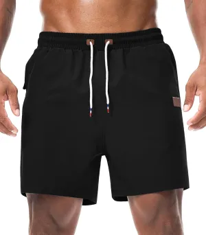 Surenow Mens Casual Shorts Running Gym Shorts Drawstring Elastic Waist Shorts Stretch Summer Beach Shorts with Zipper Pockets
