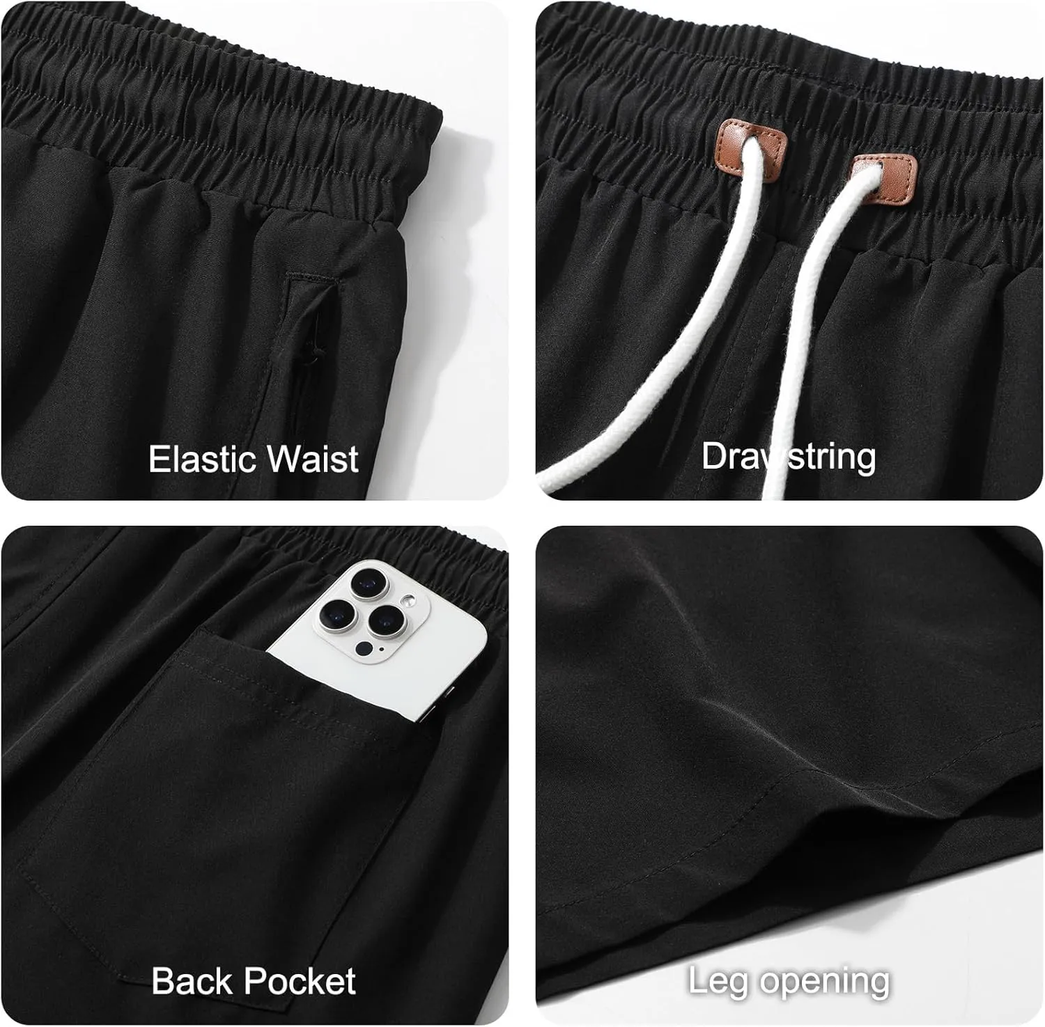 Surenow Mens Casual Shorts Running Gym Shorts Drawstring Elastic Waist Shorts Stretch Summer Beach Shorts with Zipper Pockets