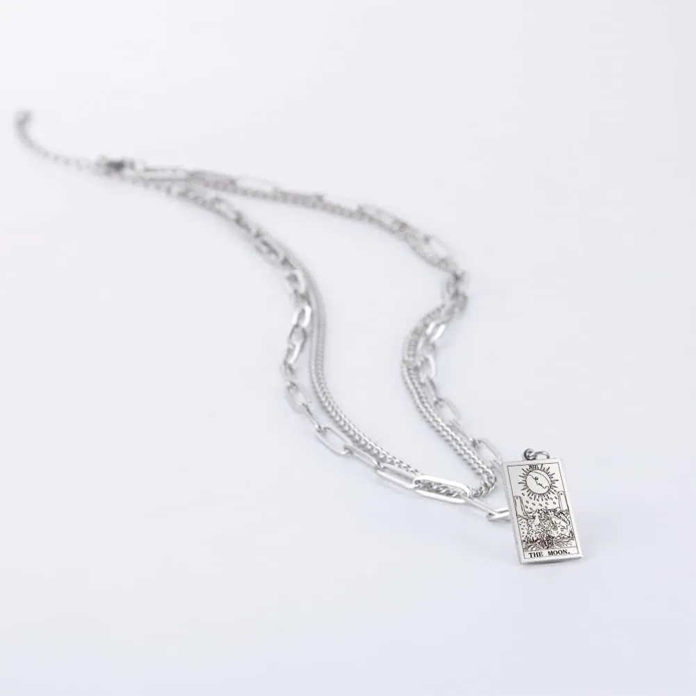 TEAMER Double Layer Necklace Vintage Tarot Jewelry Good Luck Amulet Pendants Stainless Steel Necklace