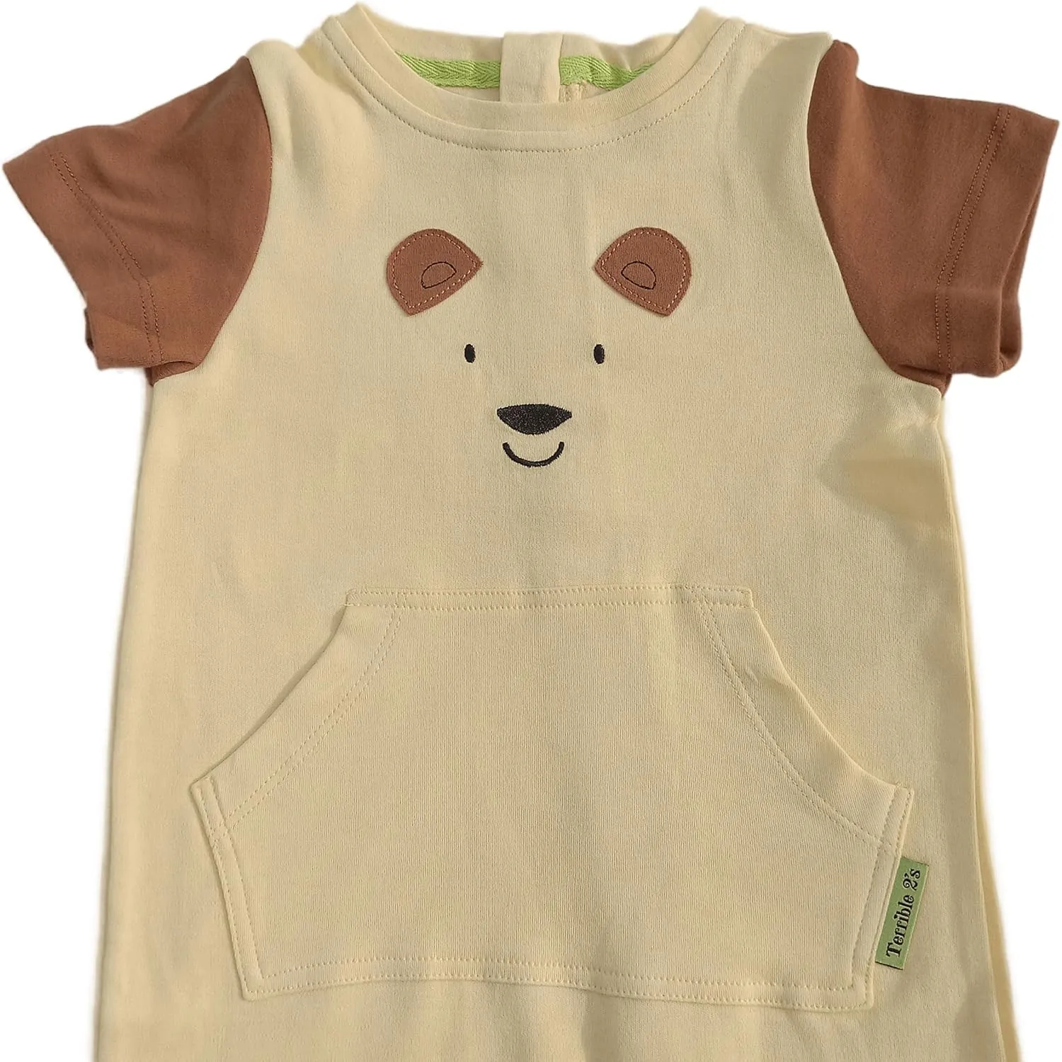 Terrible 2's One-Piece Toddler Bear Romper with a Back Zipper in Yellow/Brown