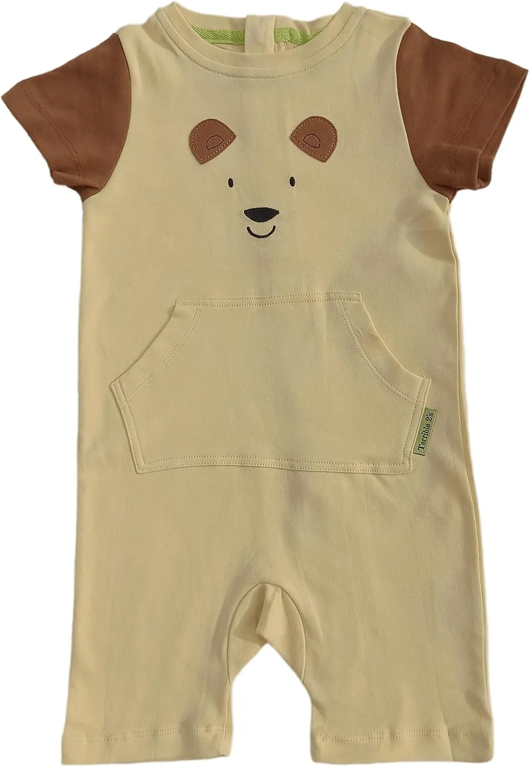 Terrible 2's One-Piece Toddler Bear Romper with a Back Zipper in Yellow/Brown