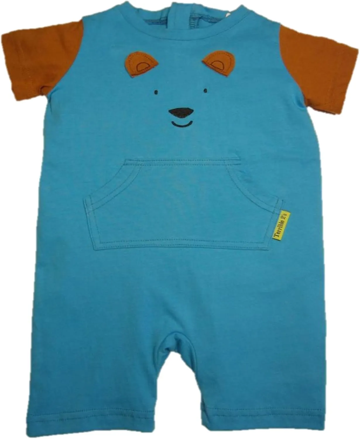 Terrible 2's Strip Free One-Piece Bear Romper with a Back Zipper in Blue/Brown