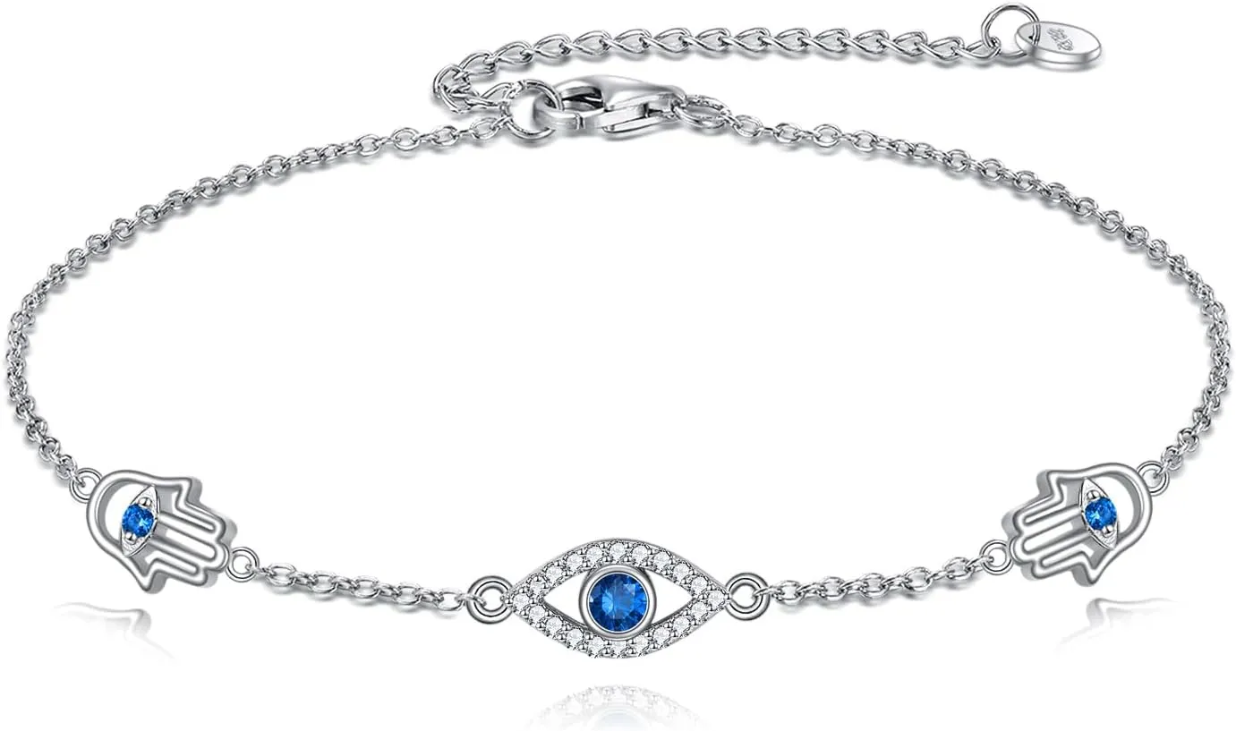 TIGER RIDER Evil Eye Anklet Sterling Silver Evil Eye Anklets Blue Eyes Protection Jewelry Mothers Day Birthday Gifts for Women Girlfriend