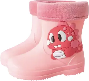 Toddler Dinosaur Rainboots with Fleece Linin Infant Kids Lightweight Waterproo Rubber Mud Boots Non Slip