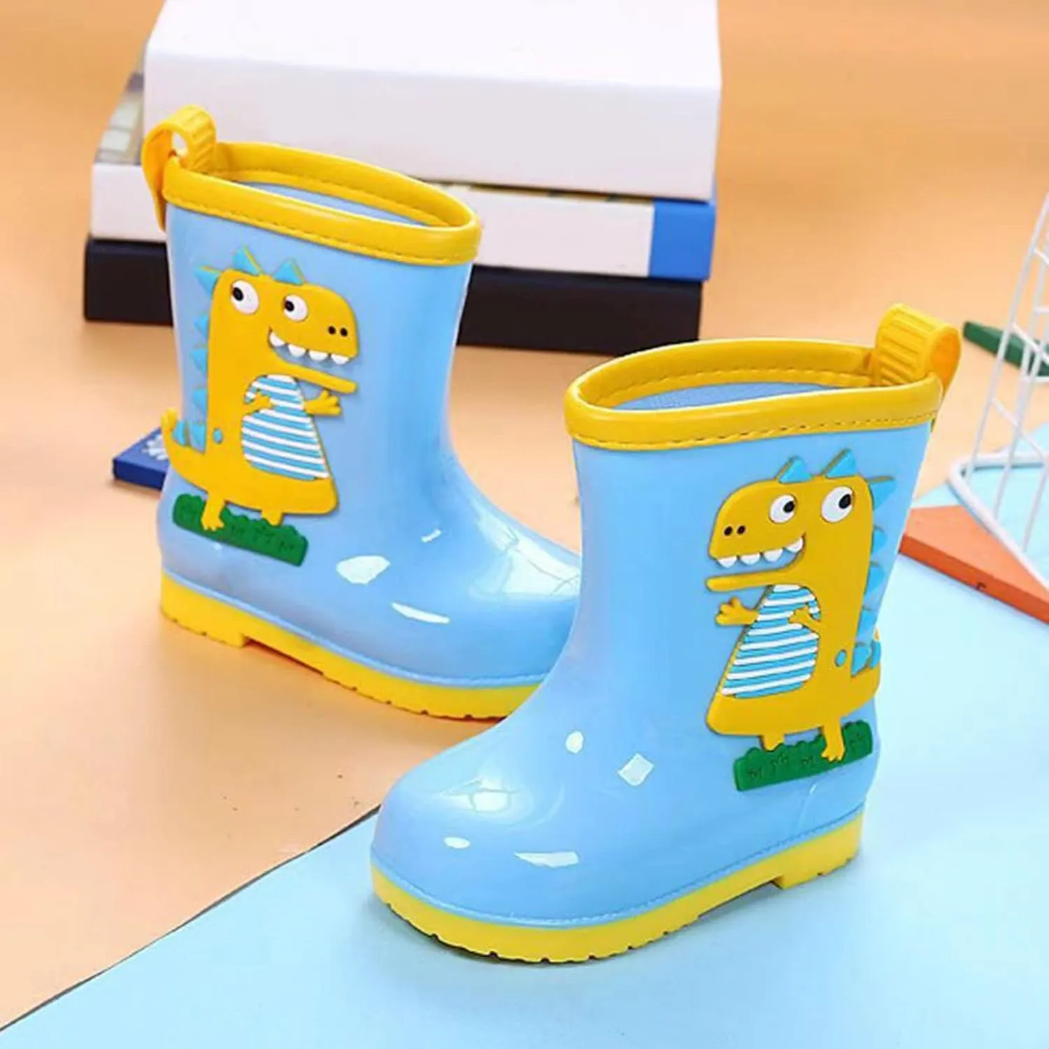 Toddler Kids Waterproof Rain Boots Cartoon Infant Boys Girls PVC Rain Boots Waterproof Snow Booths for (Blue, 6-7 Years)