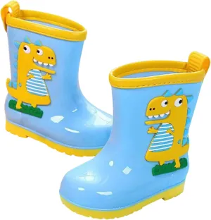 Toddler Kids Waterproof Rain Boots Cartoon Infant Boys Girls PVC Rain Boots Waterproof Snow Booths for (Blue, 6-7 Years)