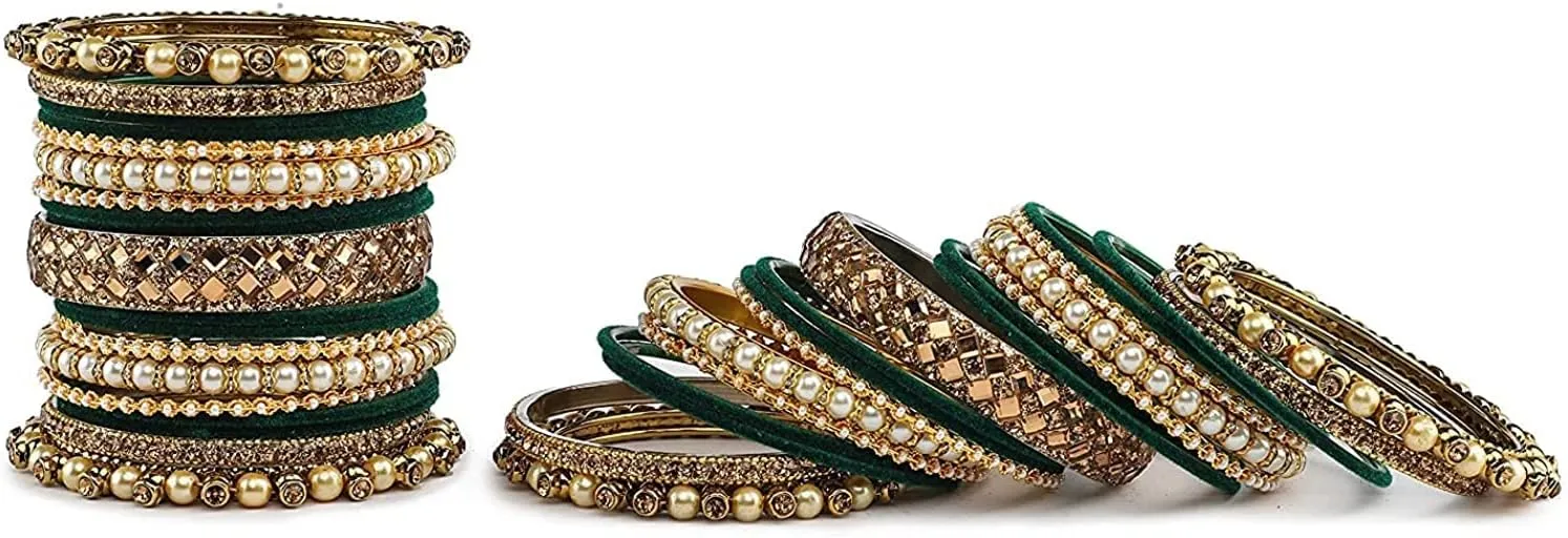 Traditional Heavy Rich Pearl stone work Antique stylish Festival Wear Bridal Bangles set (pack of 38) (Kai)
