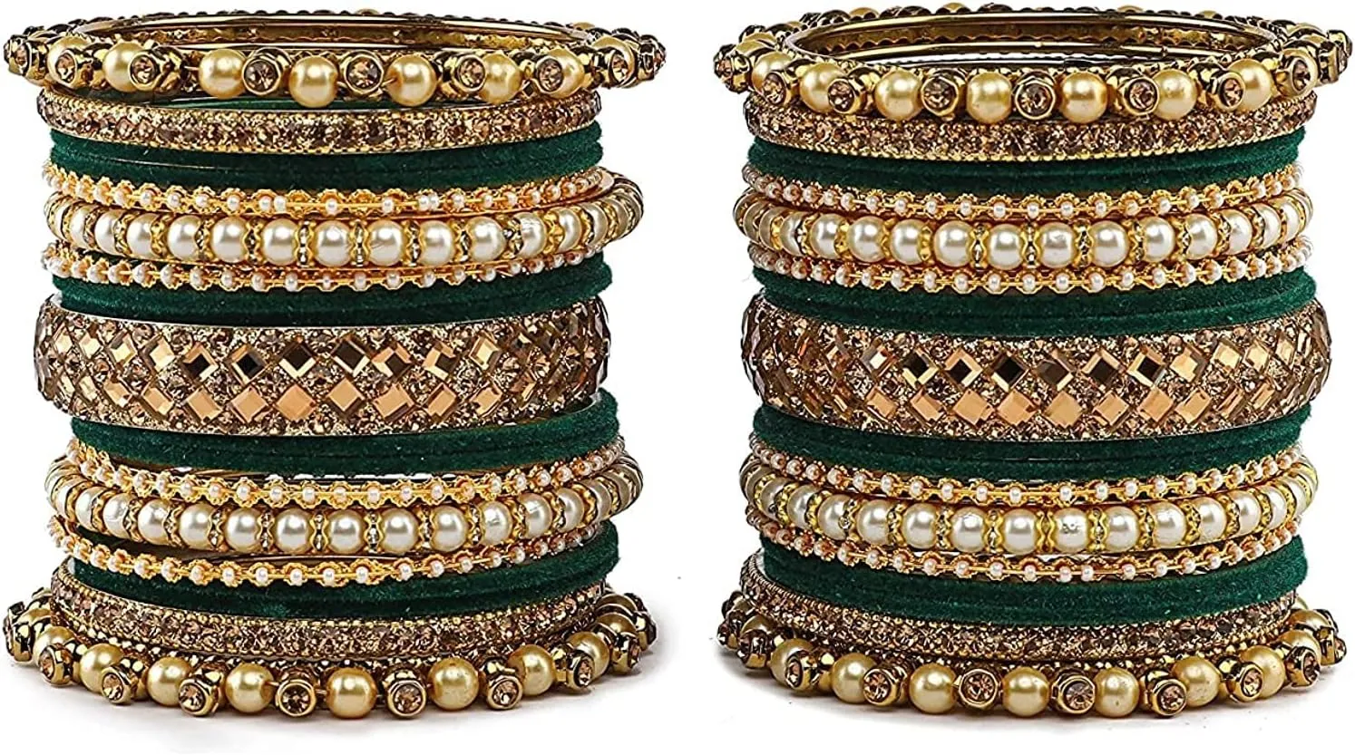 Traditional Heavy Rich Pearl stone work Antique stylish Festival Wear Bridal Bangles set (pack of 38) (Kai)