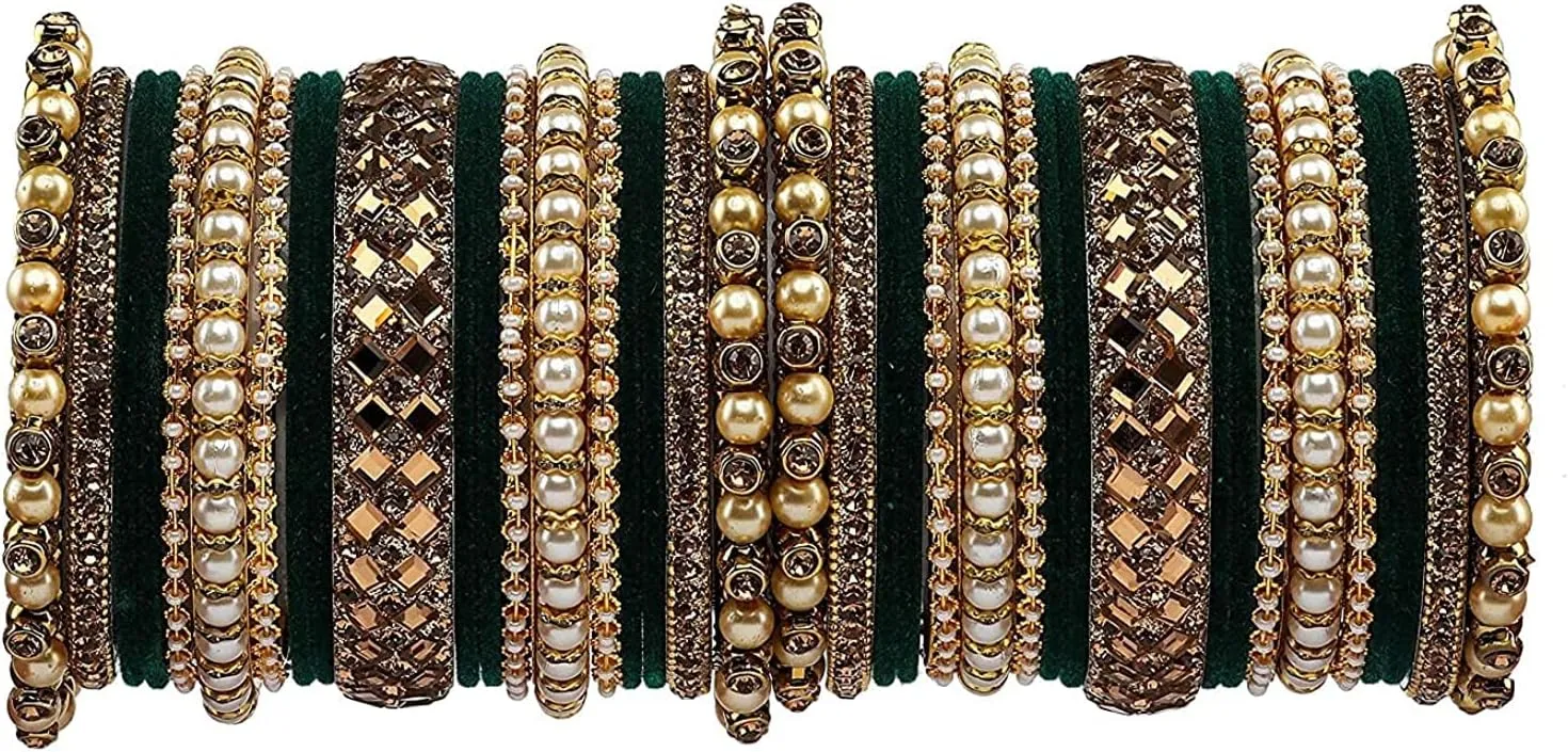 Traditional Heavy Rich Pearl stone work Antique stylish Festival Wear Bridal Bangles set (pack of 38) (Kai)