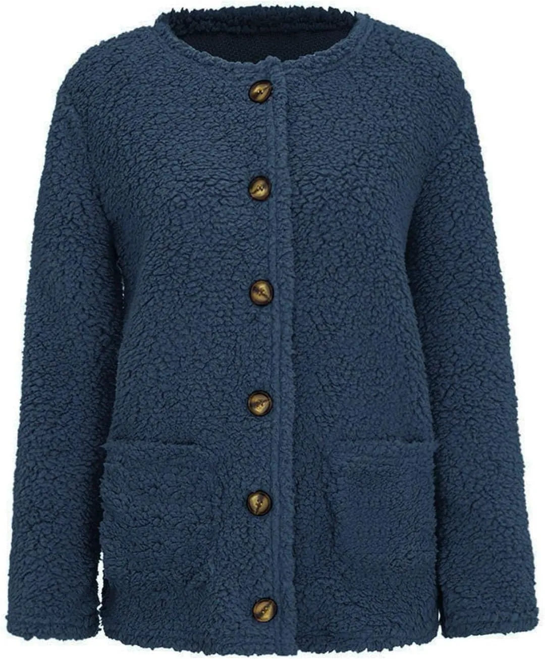 Trendy Sherpa Jacket for Women Casual Plus Size Plush Sweater Coat with Pockets Button Cardigan Coats