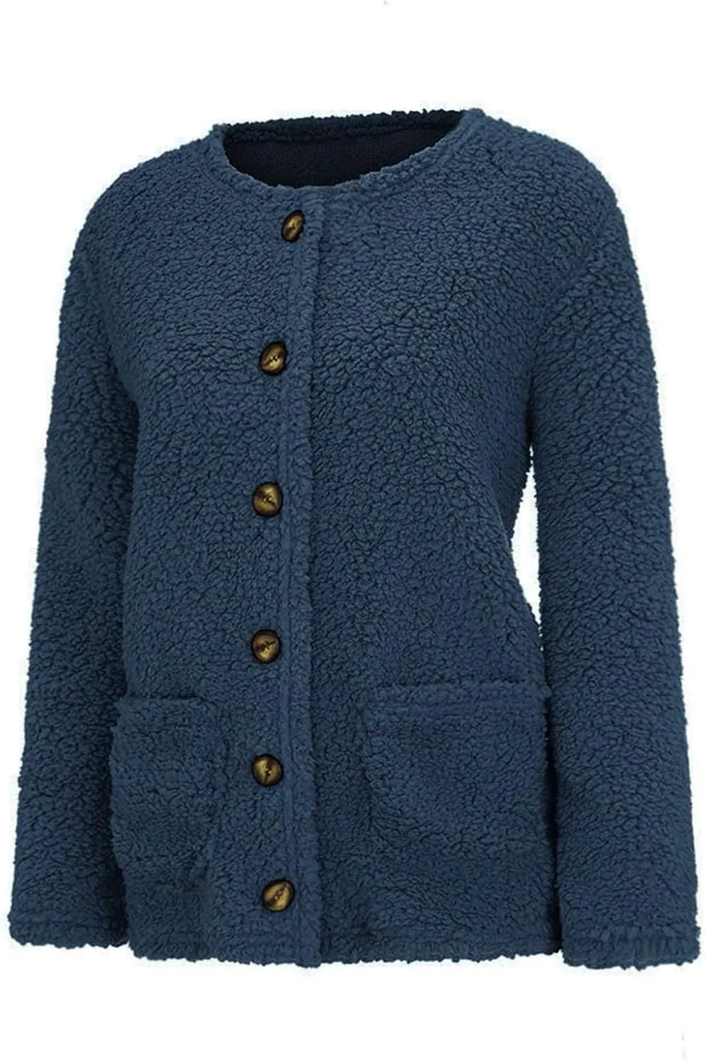 Trendy Sherpa Jacket for Women Casual Plus Size Plush Sweater Coat with Pockets Button Cardigan Coats