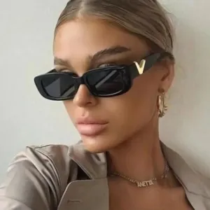 V-Logo Small Frame Classic Black Sunglasses