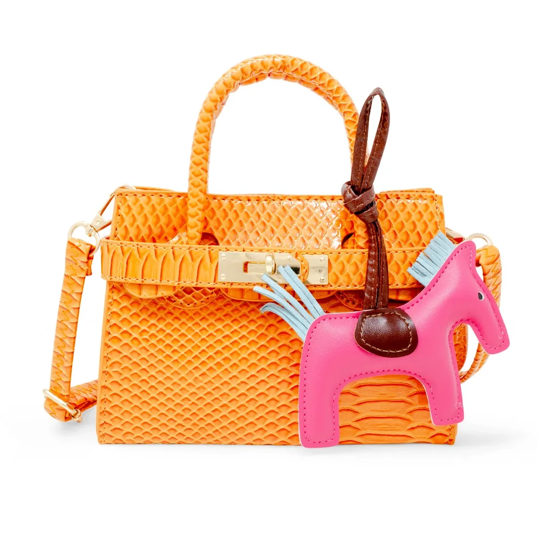Vivid Crocodile Pony Handbag - Orange