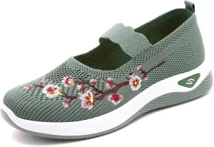 Walking Shoes Women Lightweight Breathable Knit Mesh Flat Loafers Comfy Mary Jane Non Slip Memory Foam Mom Walking Nurse Shoes Casual Soft Cushion Sneakers