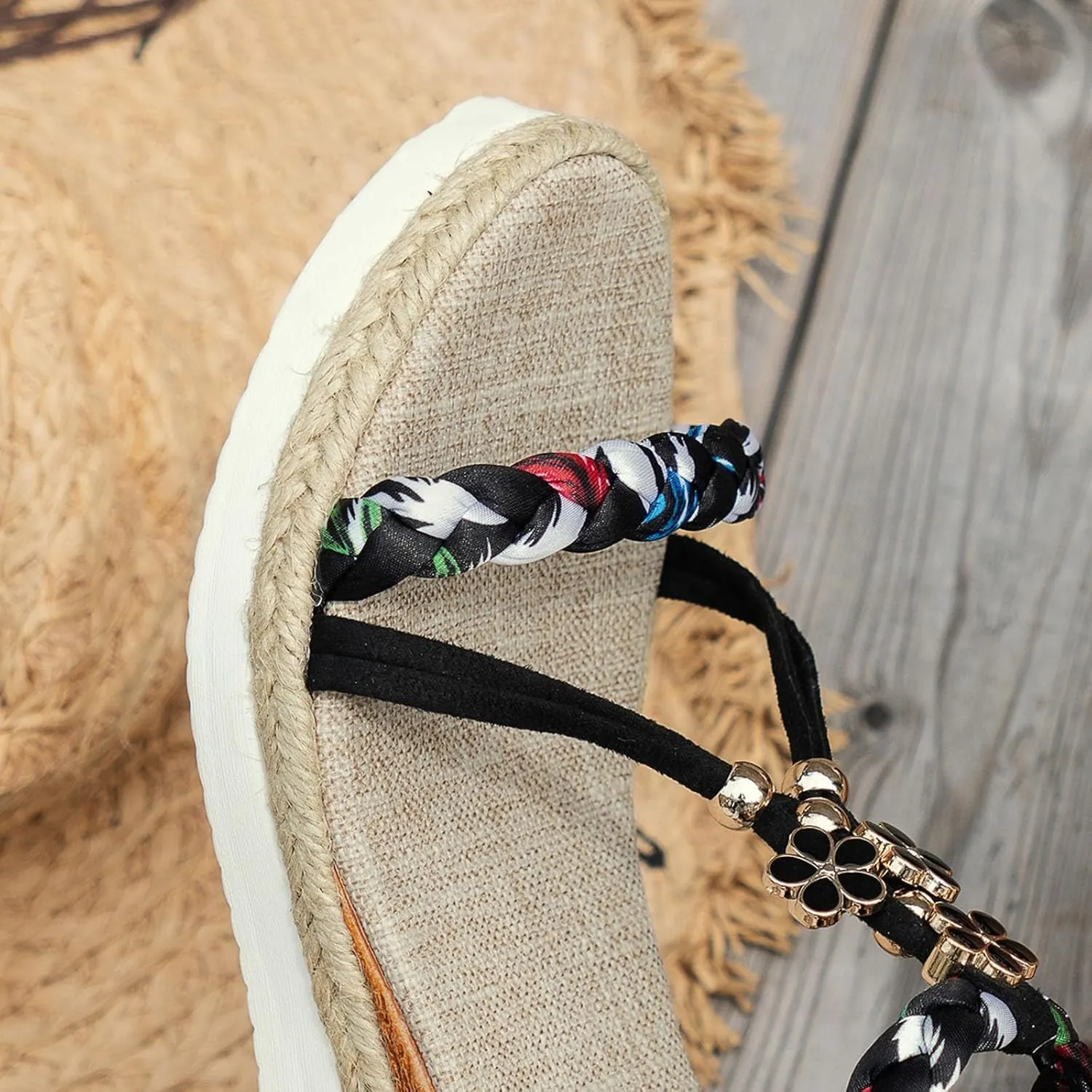 Wedge Sandals for Women 2025 Espadrilles Boho Wedge Sandals Platform Arch Support Open Toe Footwear Glitter Sparkly T-Strap Orthopedic Elastic Ankle Sandal Comfortable Summer Beach Shoes