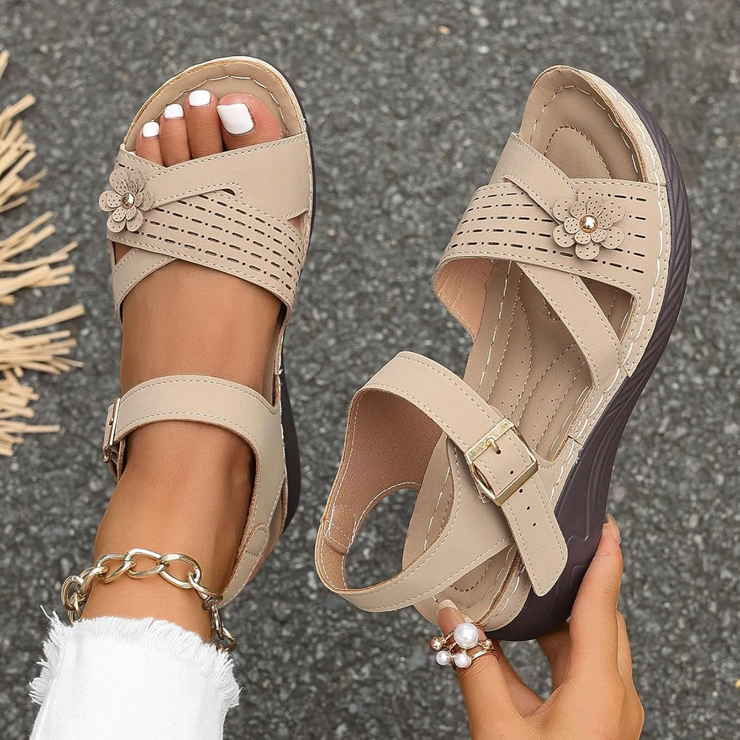 Wedge Sandals for Women Closed Toe Comfortable with Massage Function Outdoor Platform Arch Support Shoes Plantar Fasciitis Summer 2025 Black Orthopedic Espadrilles Flats Orthotic Slippers