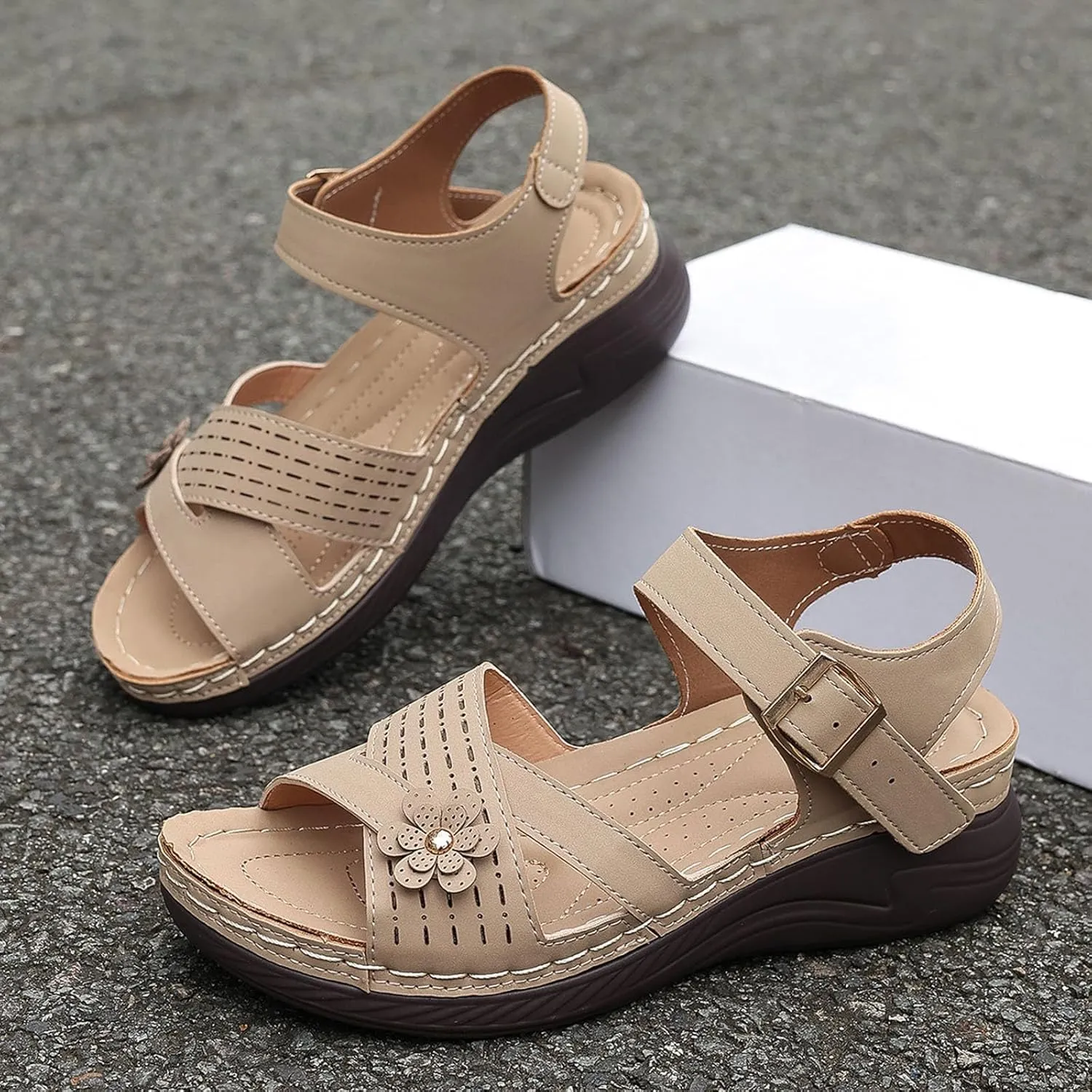 Wedge Sandals for Women Closed Toe Comfortable with Massage Function Outdoor Platform Arch Support Shoes Plantar Fasciitis Summer 2025 Black Orthopedic Espadrilles Flats Orthotic Slippers