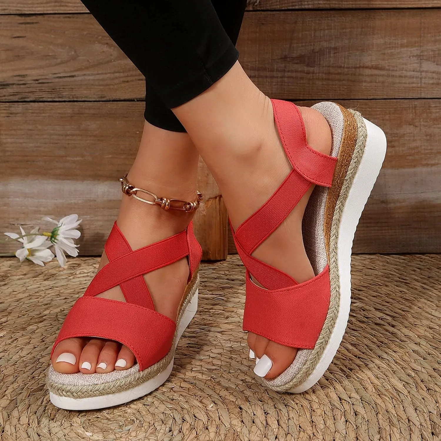 Wedge Sandals for Women Dressy Summer,Platform Wedges for Women,Womens Espadrilles Open Toe Sandals Comfortable Dressy Ankle Strap Slip On Sandals Orthopedic Sandals Casual