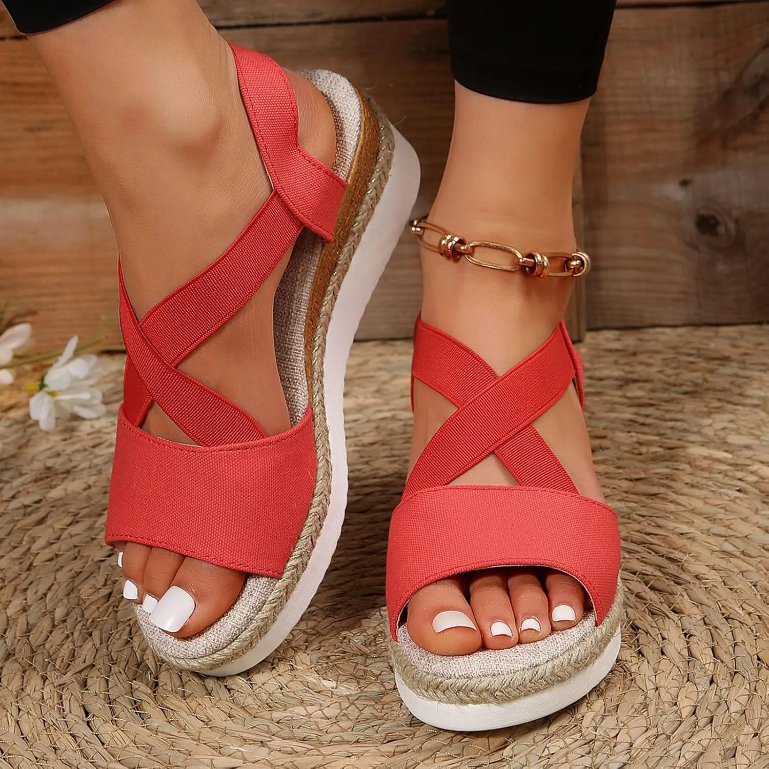 Wedge Sandals for Women Dressy Summer,Platform Wedges for Women,Womens Espadrilles Open Toe Sandals Comfortable Dressy Ankle Strap Slip On Sandals Orthopedic Sandals Casual