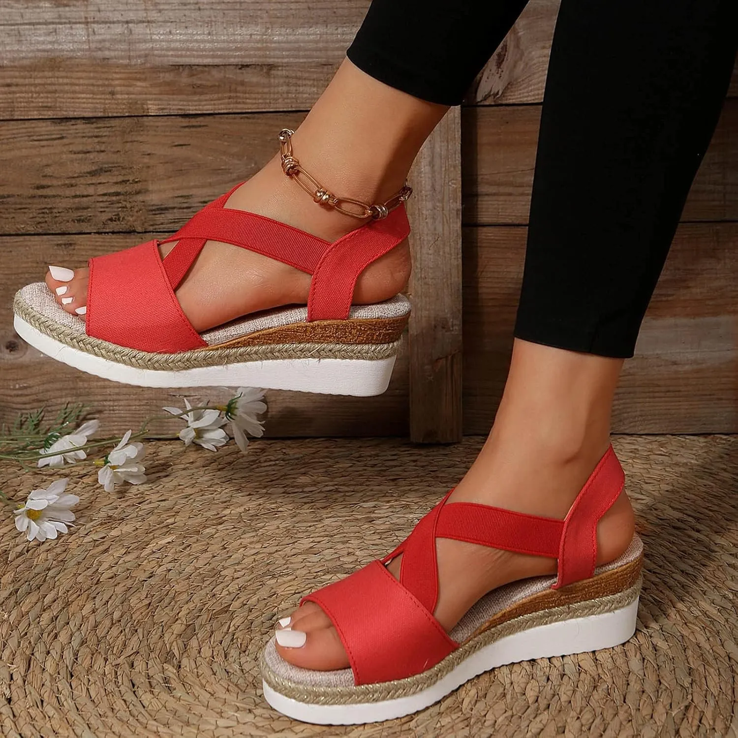 Wedge Sandals for Women Dressy Summer,Platform Wedges for Women,Womens Espadrilles Open Toe Sandals Comfortable Dressy Ankle Strap Slip On Sandals Orthopedic Sandals Casual