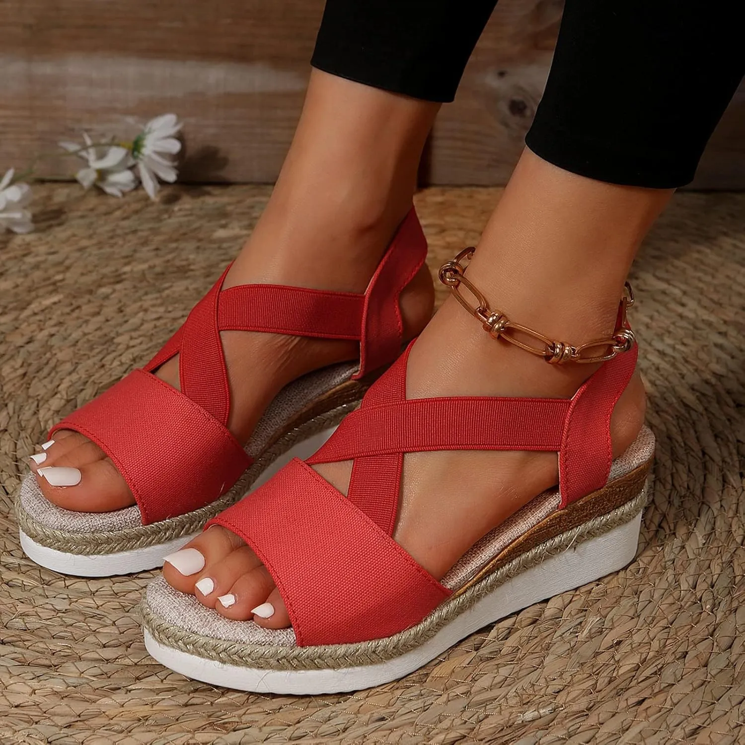 Wedge Sandals for Women Dressy Summer,Platform Wedges for Women,Womens Espadrilles Open Toe Sandals Comfortable Dressy Ankle Strap Slip On Sandals Orthopedic Sandals Casual