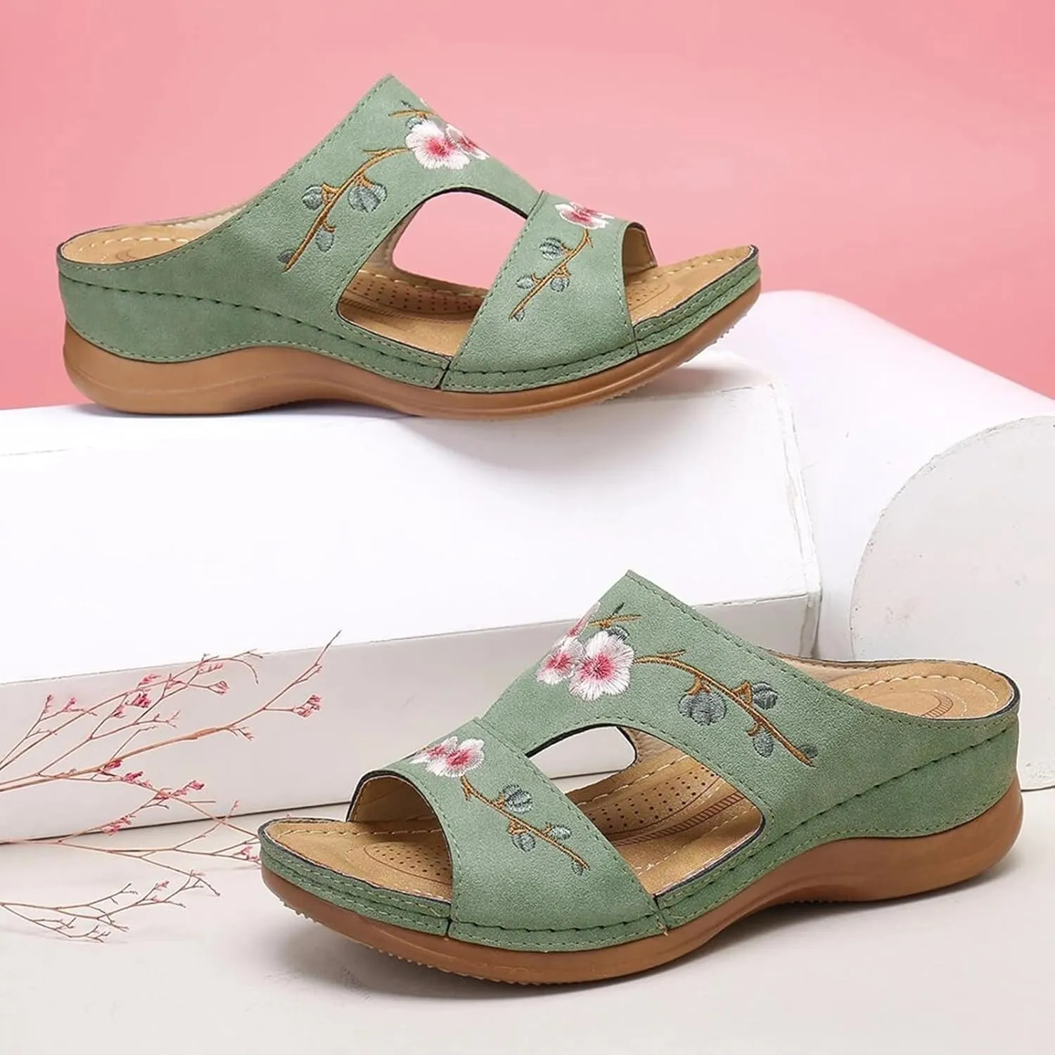 Wedge Sandals for Women Embroidered Orthopedic Sandals Womens Dressy Summer Platform Wedges, Casual Fish Mouth Open Toe Sandal Comfortable Slip on Walking Slippers