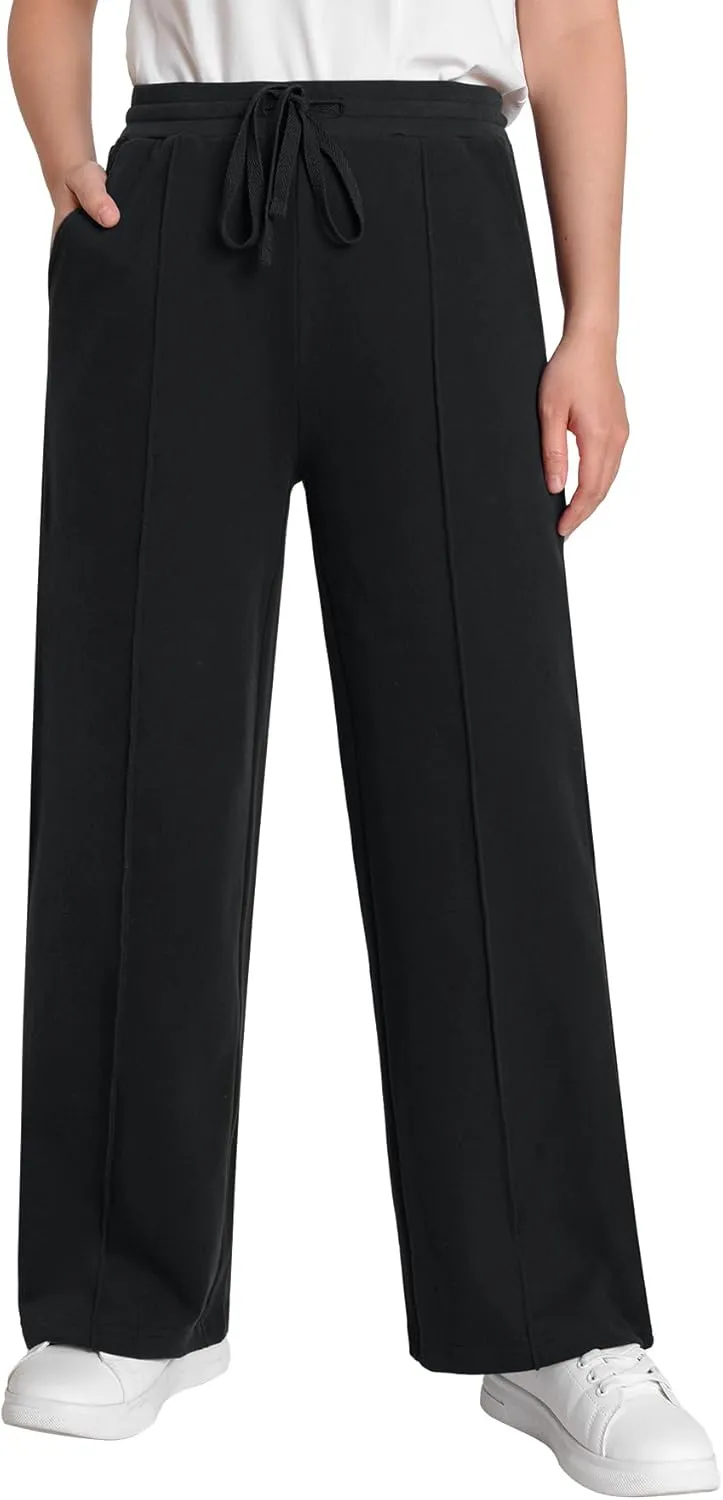 Weintee Women's Petite Wide Leg Sweatpants with Front Seam