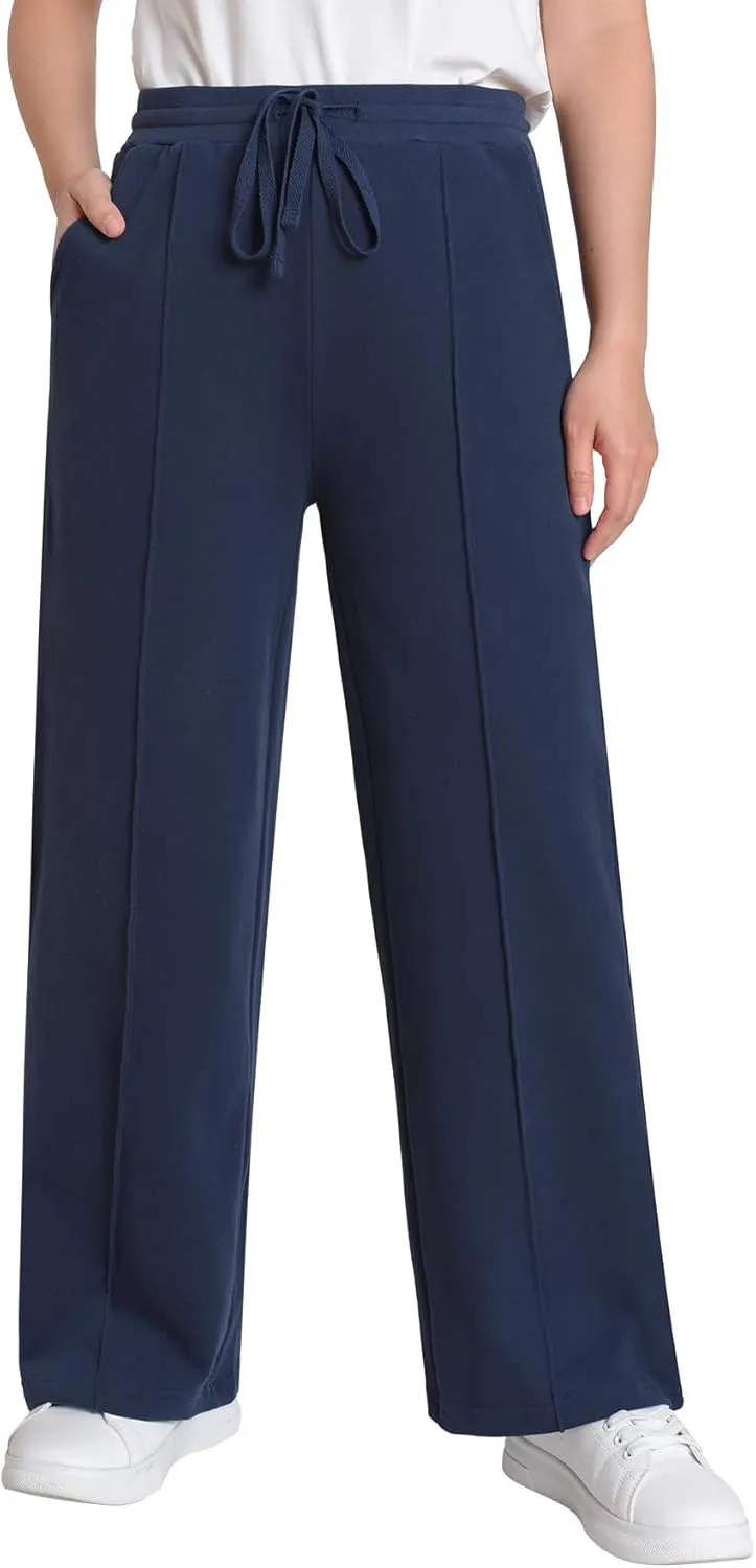 Weintee Women's Petite Wide Leg Sweatpants with Front Seam
