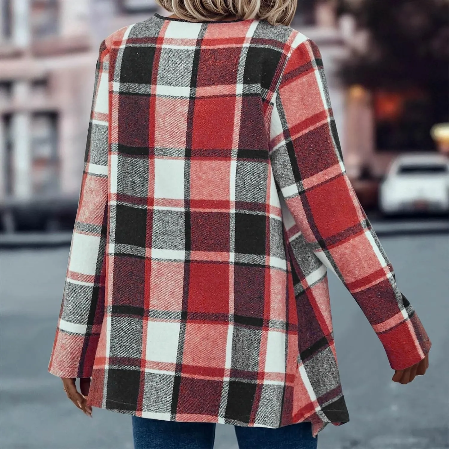 Winter Coats for Women Oversized Casual Cardigan Tops Long Sleeve Hoodless Plaid Jackets 2024 Fall Clothes