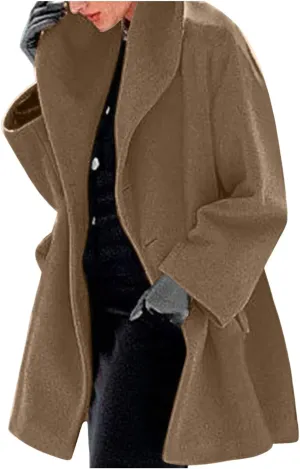Winter Jacket for Women Long Sleeve Solid Color Lapel Neck Open Front Cardigan Jackets Button Down Loose Fit Coat