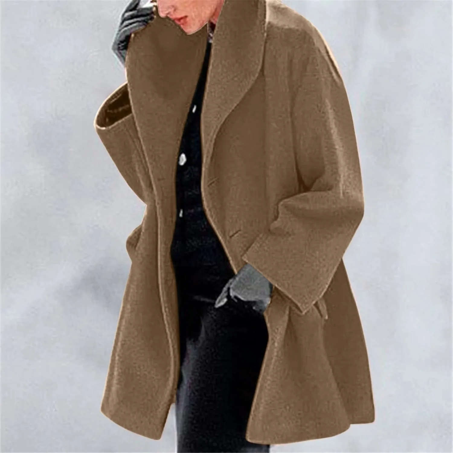 Winter Jacket for Women Long Sleeve Solid Color Lapel Neck Open Front Cardigan Jackets Button Down Loose Fit Coat