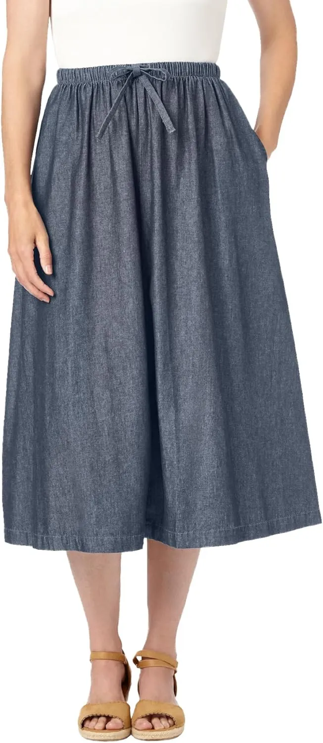 Woman Within Plus Size Petite Drawstring Denim Skirt