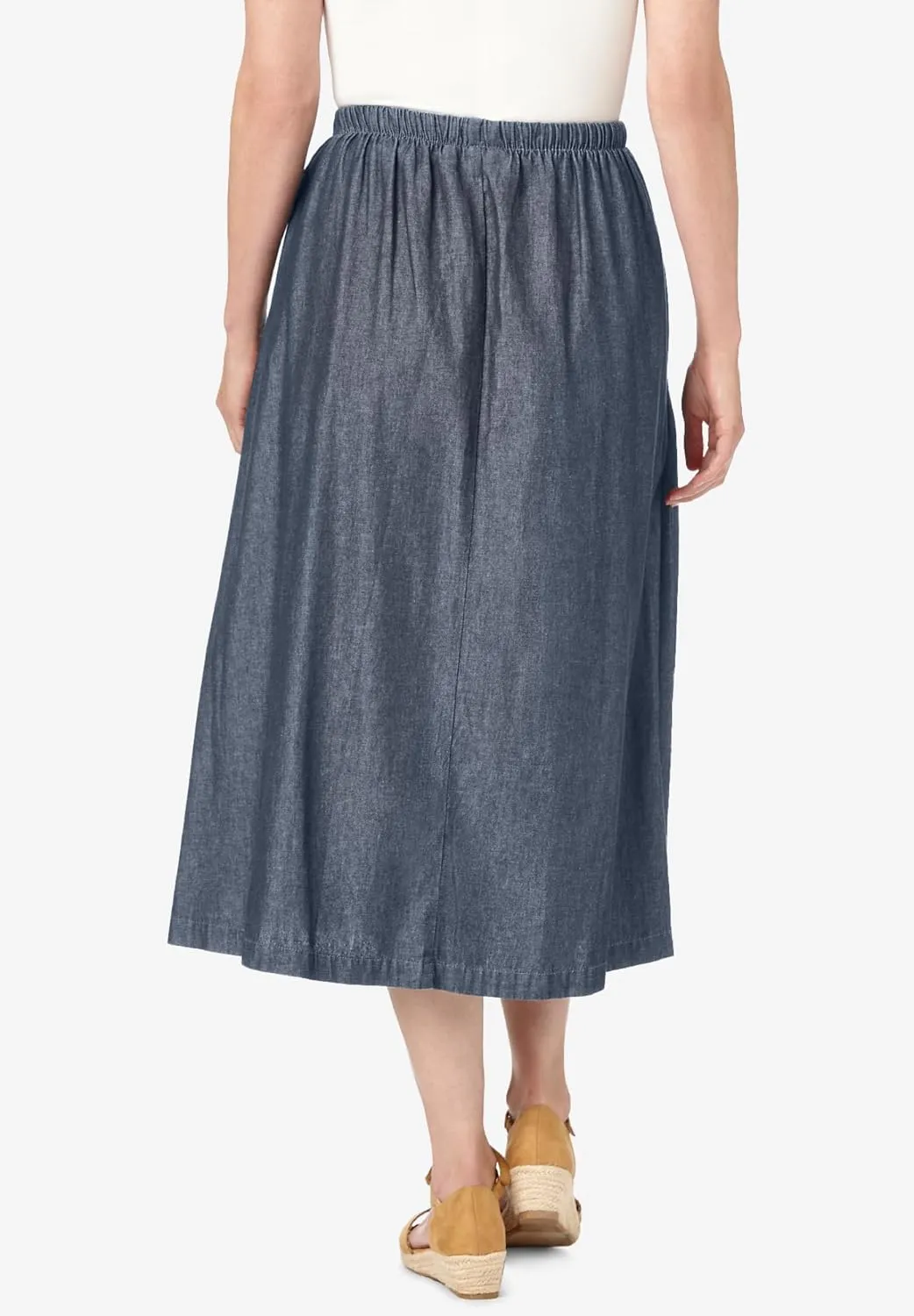 Woman Within Women's Plus Size Petite Drawstring Denim Skirt