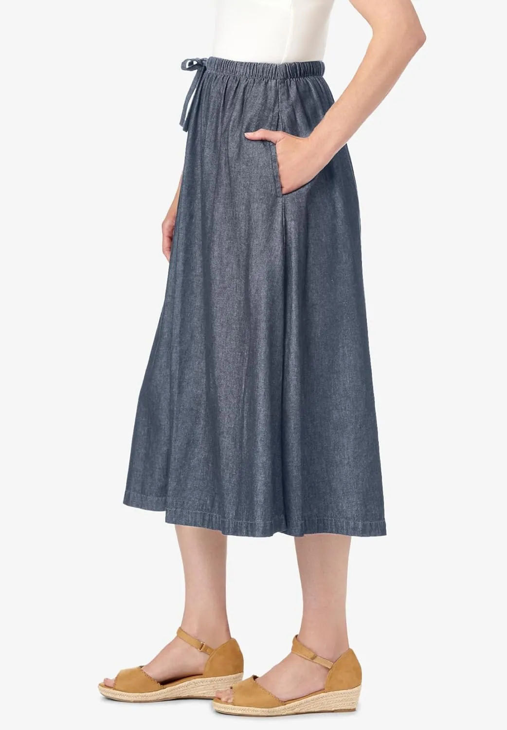 Woman Within Women's Plus Size Petite Drawstring Denim Skirt