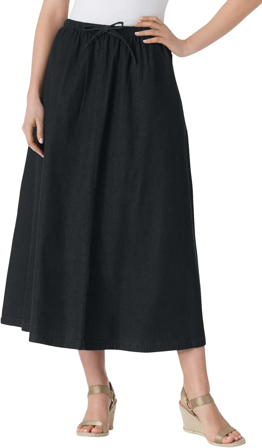 Woman Within Women's Plus Size Petite Drawstring Denim Skirt